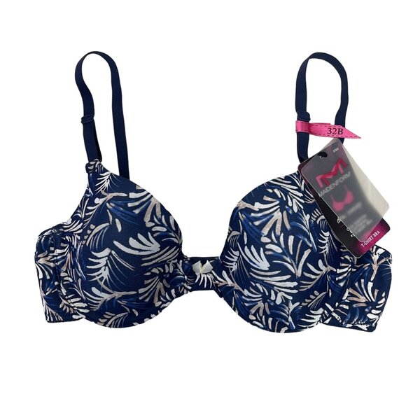 Maidenform- T-Shirt Bra Demi Coverage Underwire Women's Size 32B NWT- NAVY PRINT - Picture 2 of 10